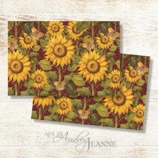 Fall Sunflower Floral Butterfly Brown Decoupage Tissue Paper
