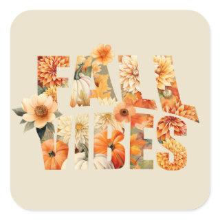 Fall vibes watercolor wildflowers autumn leaves square sticker