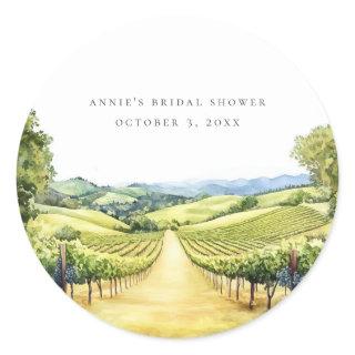 Fall Vineyard Landscape Bridal Shower Classic  Classic Round Sticker