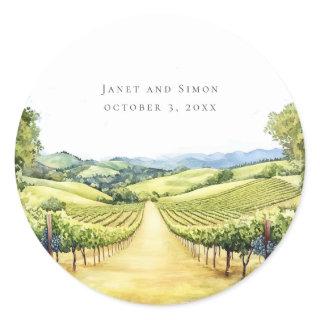 Fall Vineyard Landscape Wedding Classic  Classic Round Sticker