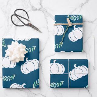 Fall White Pumpkins & Green Laurels  Sheets