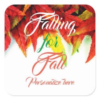 Falling for fall autumn maple leaf elegant red  square sticker