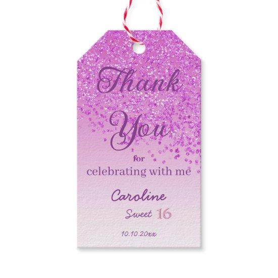 Falling Pink Glitter Sweet 16 Number Gift Tags