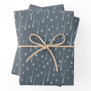 Falling Raindrops Cute Rainy Day Dark Gray  Sheets