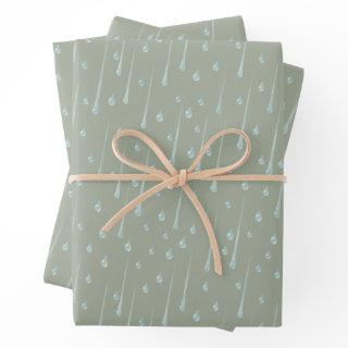 Falling Raindrops Cute Rainy Day Olive Green  Sheets
