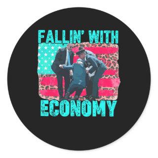 Falling With Economy Happy 4th Of July Funny Biden Classic Round Sticker
