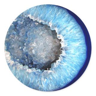 Falln Blue Crystal Geode Classic Round Sticker