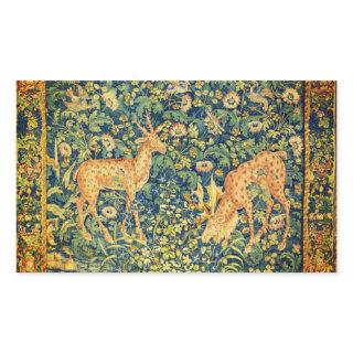 FALLOW DEER PAIR,GOTHIC FANTASY FLOWERS,Green Rectangular Sticker