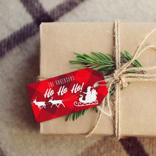 Family Christmas Ho Ho Ho! Santa Red Buffalo Plaid Gift Tags