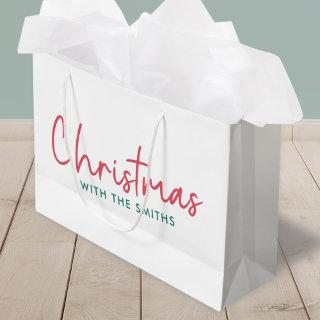 Family Christmas | Modern Minimalist Family Name Large Gift Bag