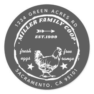 family coop hen fresh eggs return address classic round sticker