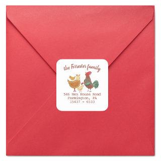Family of Four Chickens Return Address Square Sticker