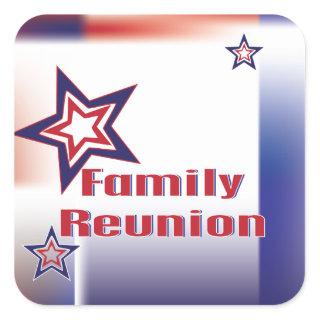 Family reunion red white and blue star design square sticker