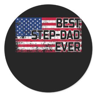 Family Step Dad Father's Day American USA Flag Classic Round Sticker