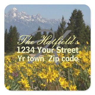 Family teton and sunflowers address label