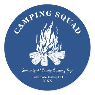 Family Vacation Campfire Camping Trip Blue Classic Round Sticker
