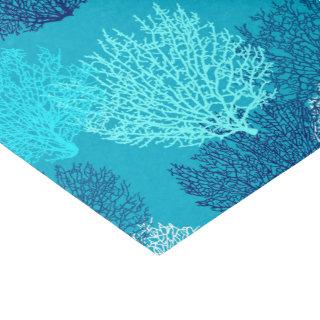 Fan Coral Print, Turquoise, Aqua and Cobalt Blue Tissue Paper