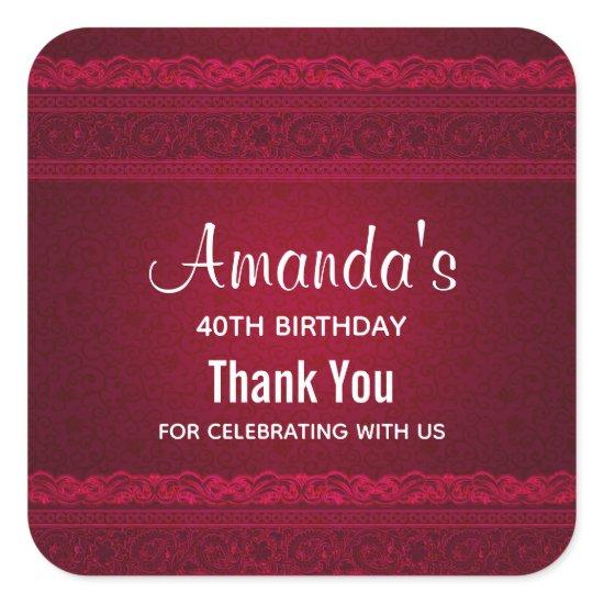 Fancy & Elegant Red Background Stylish Birthday Square Sticker