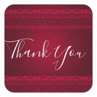 Fancy & Elegant Red Background Stylish Thank You Square Sticker