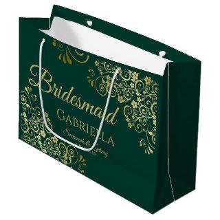 Fancy Emerald Green & Gold Elegant Bridesmaid Large Gift Bag