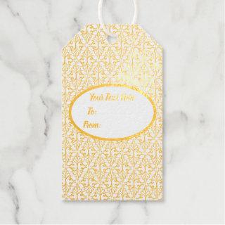 Fancy Gold Abstract Damask Pattern Scrolls Foil Gift Tags