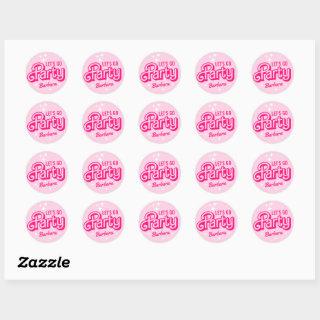 Fancy Pink Glitter Party Custom Name Classic Round Sticker