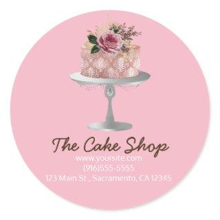 Fancy Rose Gold Floral Cake Bakery Sticker Label