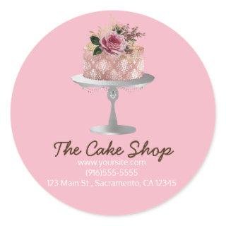 Fancy Rose Gold Floral Cake Bakery Sticker Label