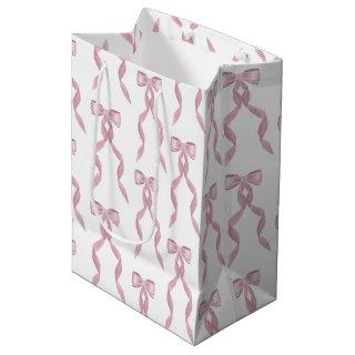 Fancy Watercolor Pink Bow Pattern Medium Gift Bag