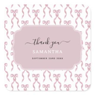 Fancy Watercolor Pink Bow Pattern Square Sticker
