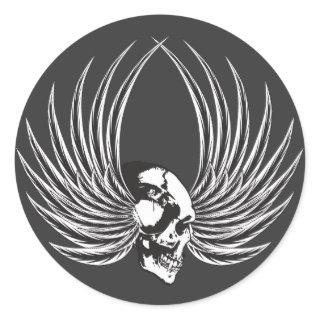 Fanged Skull with Wings Classic Round Sticker