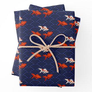 Fantail Goldfish on Segaiha Wave Pattern  Sheets