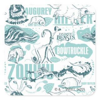 Fantastic Beasts Blue Pattern Square Sticker