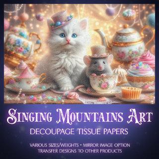Fantasy Art Cat and Mouse Tea Party Decoupage  Tissue Paper