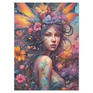 Fantasy Beautiful Colorful Flower Fairy Decoupage Tissue Paper
