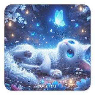 Fantasy Cute White Laying Fox Square Sticker