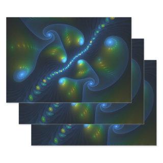 Fantasy Lights Abstract Blue Green Yellow Fractal  Sheets