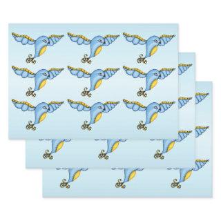 Fantasy Pretty Flying Bluebird Yellow Scroll Tail  Sheets