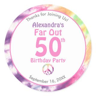 Far Out 50th Cool Tie Dye Birthday Party Thank You Classic Round Sticker