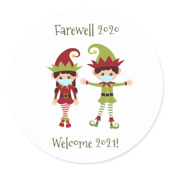 Farewell 2020 Welcome 2021 Christmas Elf Classic Round Sticker