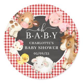 Farm Animals Baby Shower Favor Classic Round Stick Classic Round Sticker