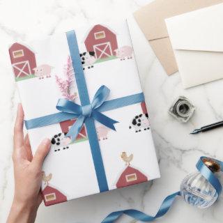 Farm Animals & Barn Pattern White