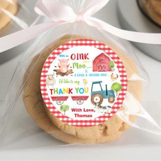 Farm Animals Barnyard Birthday Thank You Favor Classic Round Sticker