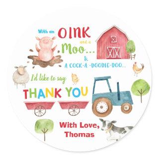 Farm Animals Barnyard Birthday Thank You Favor Classic Round Sticker