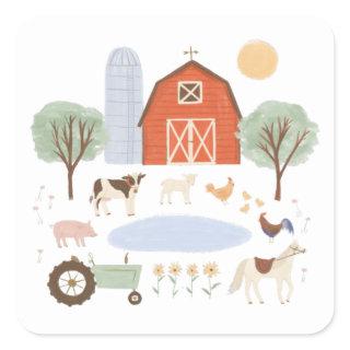 Farm Animals Birthday Square Sticker