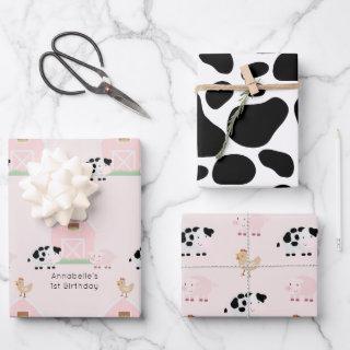 Farm Animals & Cow Pattern Pink Birthday  Sheets