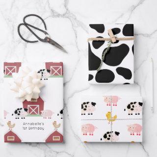 Farm Animals & Cow Pattern White Birthday  Sheets