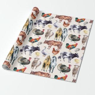 Farm animals pattern watercolor