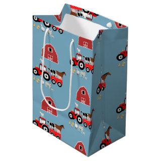 Farm Animals & Red Tractor Barnyard Boys Pattern Medium Gift Bag