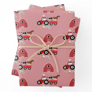 Farm Animals & Red Tractor Barnyard Girls Pattern   Sheets
